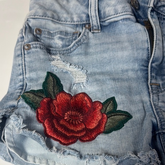 American Eagle Outfitters Blue and Red Jean Shorts with Distressed Details - Picture 2 of 6